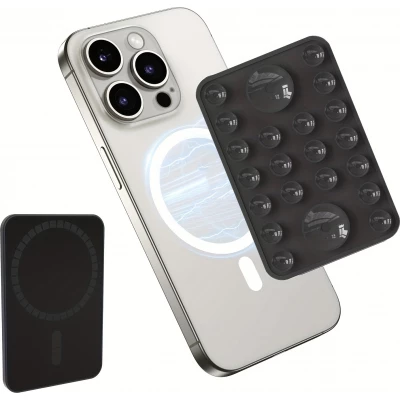 Support silicone magn&eacute;tique MagSafe pour iPhone avec ventouses pour surfaces lisses - Noir