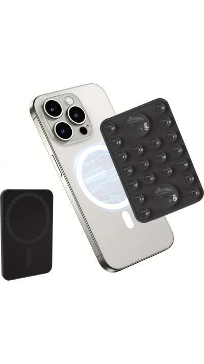 Support silicone magn&eacute;tique MagSafe pour iPhone avec ventouses pour surfaces lisses - Noir