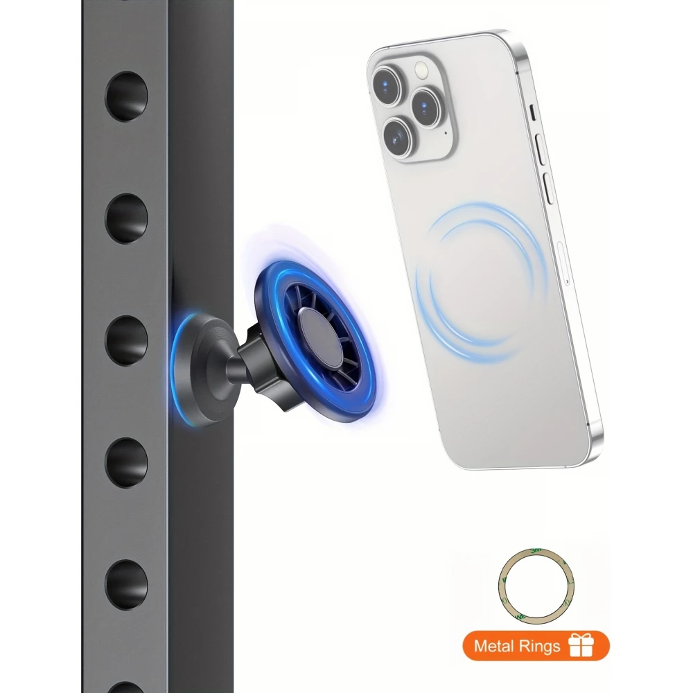 Support téléphone 360° MagSafe magnétique avec aimant réglable pour salle de sport ou support métallique - Noir