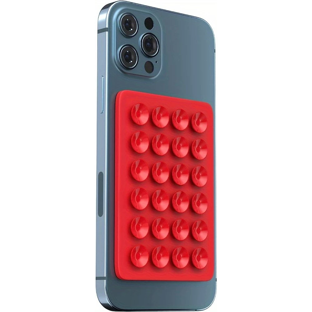 Support universel pour smartphone - Fixation autocollante en silicone avec ventouses - Rouge