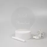 Tableau de messages lumière LED transparent avec verre rond et socle blanc