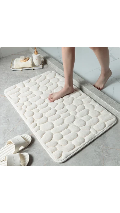 Tapis de bain effet galets mémoire de forme absorbant et anti-dérapant (40 x 60 cm) - Blanc