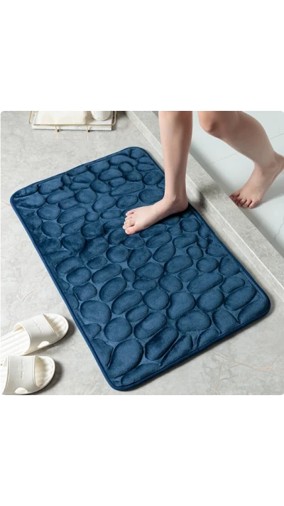 Tapis de bain effet galets mémoire de forme absorbant et anti-dérapant (40 x 60 cm) - Bleu