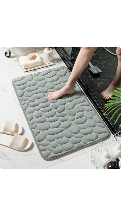 Tapis de bain effet galets mémoire de forme absorbant et anti-dérapant (40 x 60 cm) - Gris