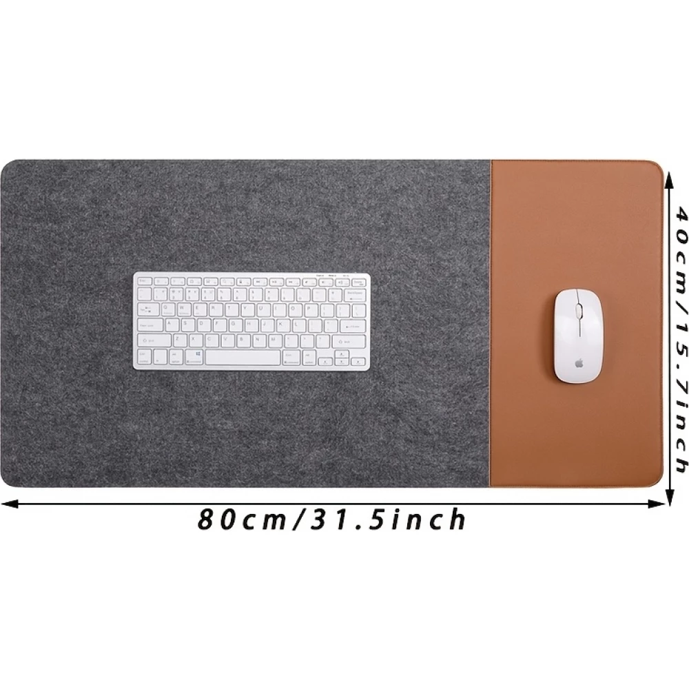 Tapis de souris surdimensionné antidérapant en feutre et similicuir pour bureau et gaming (80 x 40 cm) - Bicolor gris foncé / brun