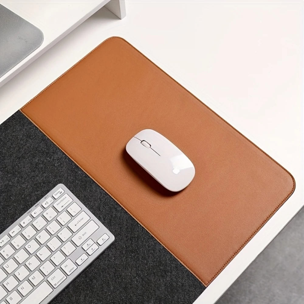 Tapis de souris surdimensionné antidérapant en feutre et similicuir pour bureau et gaming (80 x 40 cm) - Bicolor gris foncé / brun