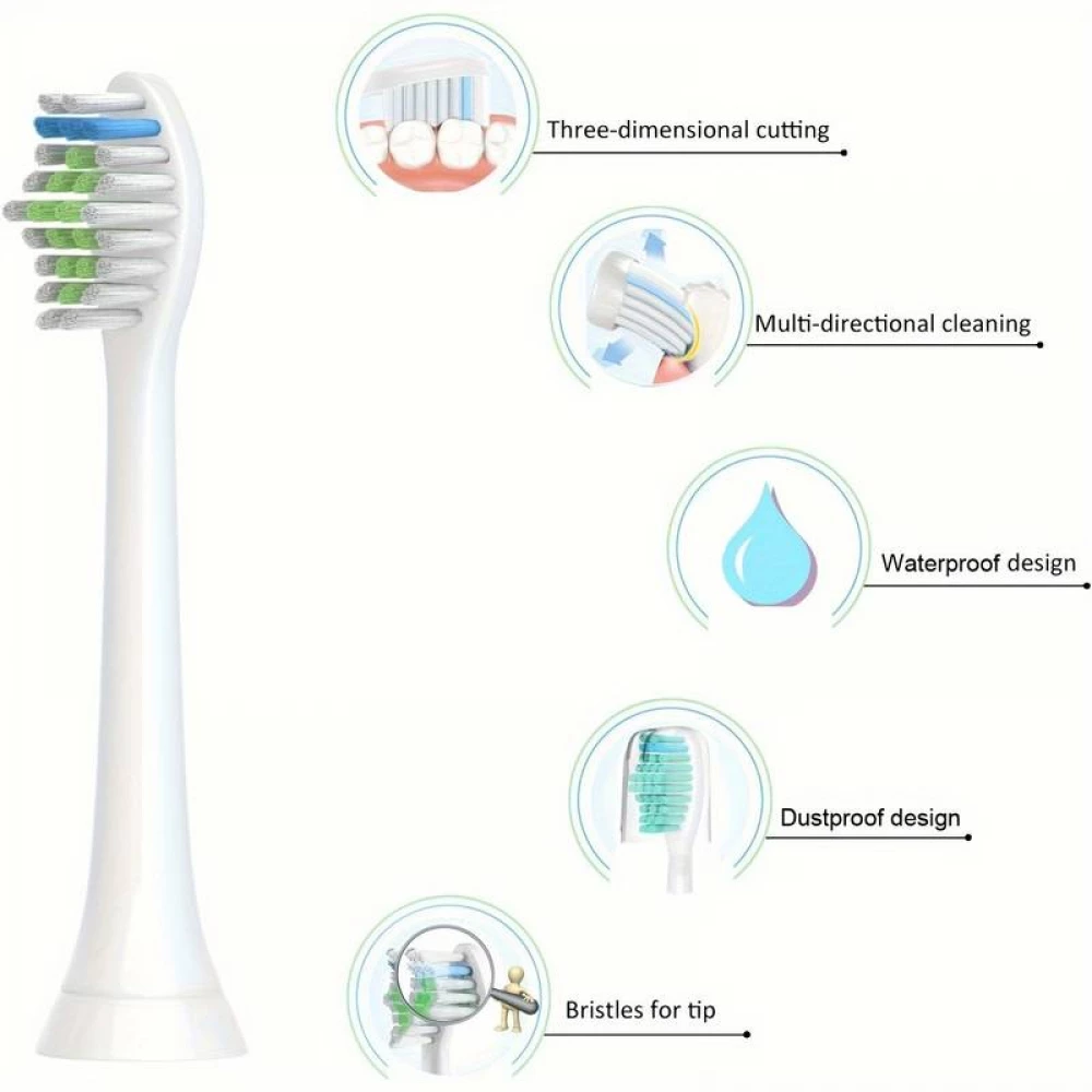 Philips Sonicare Ersatzbürstenköpfe Diamond clean für Zahnbürste (Packung mit 8 Stück, kein Original von Philips) - Weiss