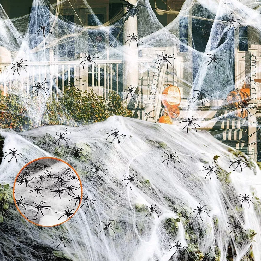 Fiktives Spinnennetz Halloween-Dekoration mit 100 Spinnen (ca. 3 Meter)