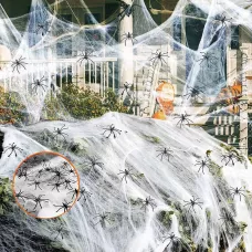 Fiktives Spinnennetz Halloween-Dekoration mit 100 Spinnen (ca. 3 Meter)
