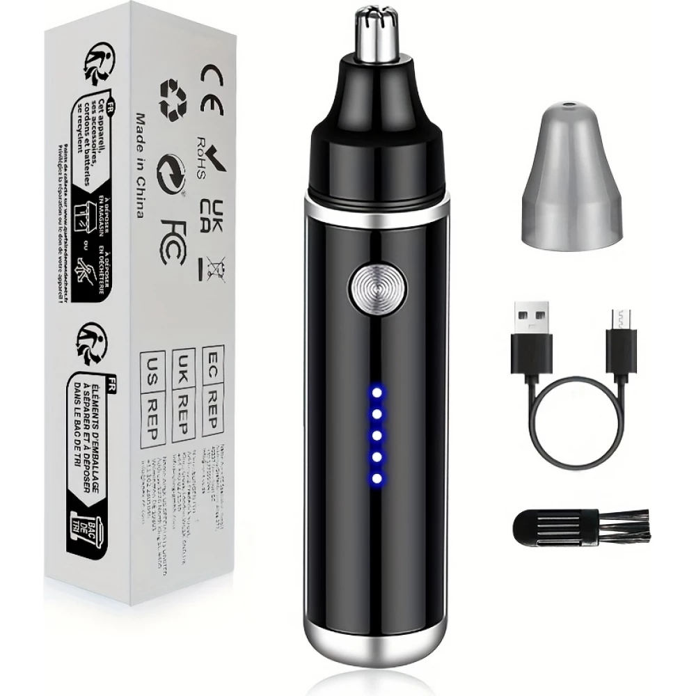 Tondeuse &eacute;lectrique rasoir pour nez et oreilles rechargeable USB-C (500 mAh) - Noir