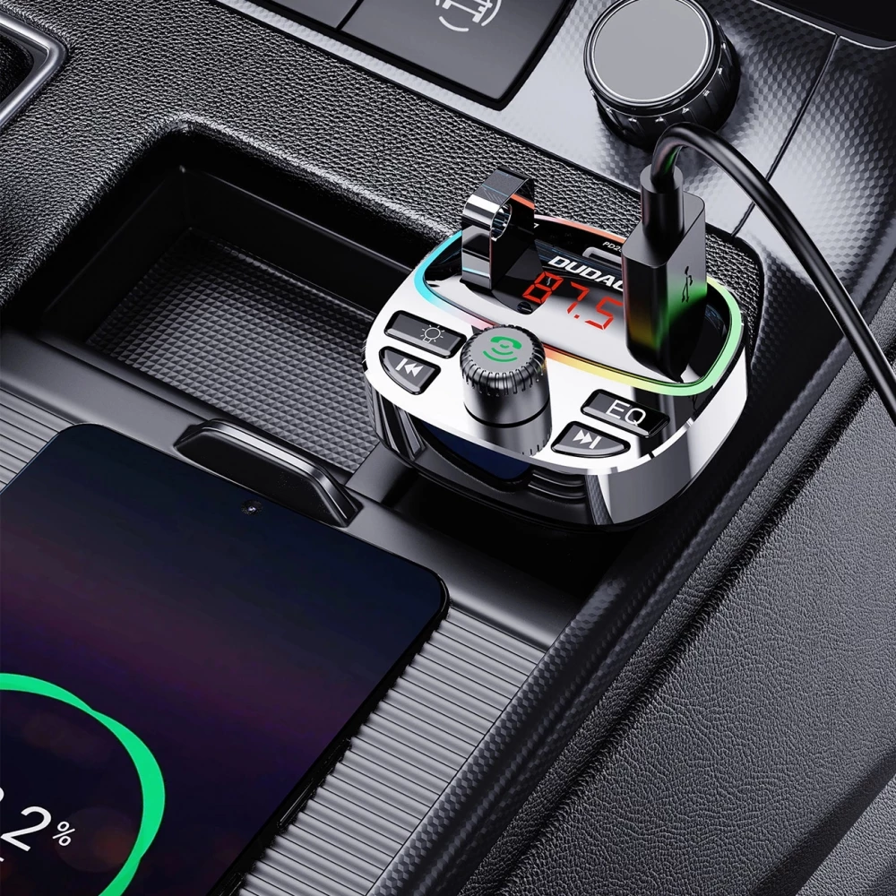 FM Transmitter Dudao R2PRO+ Bluetooth 5.3 2x USB-A PD 25W RGB LED - Silber
