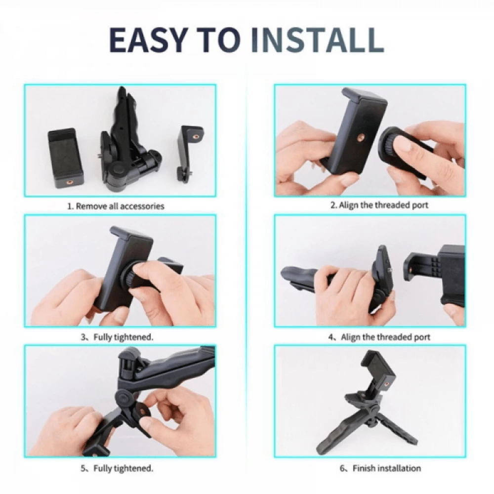 Trépied pour smartphone extensible avec perche à selfie et rotation à 360 degrés - Noir