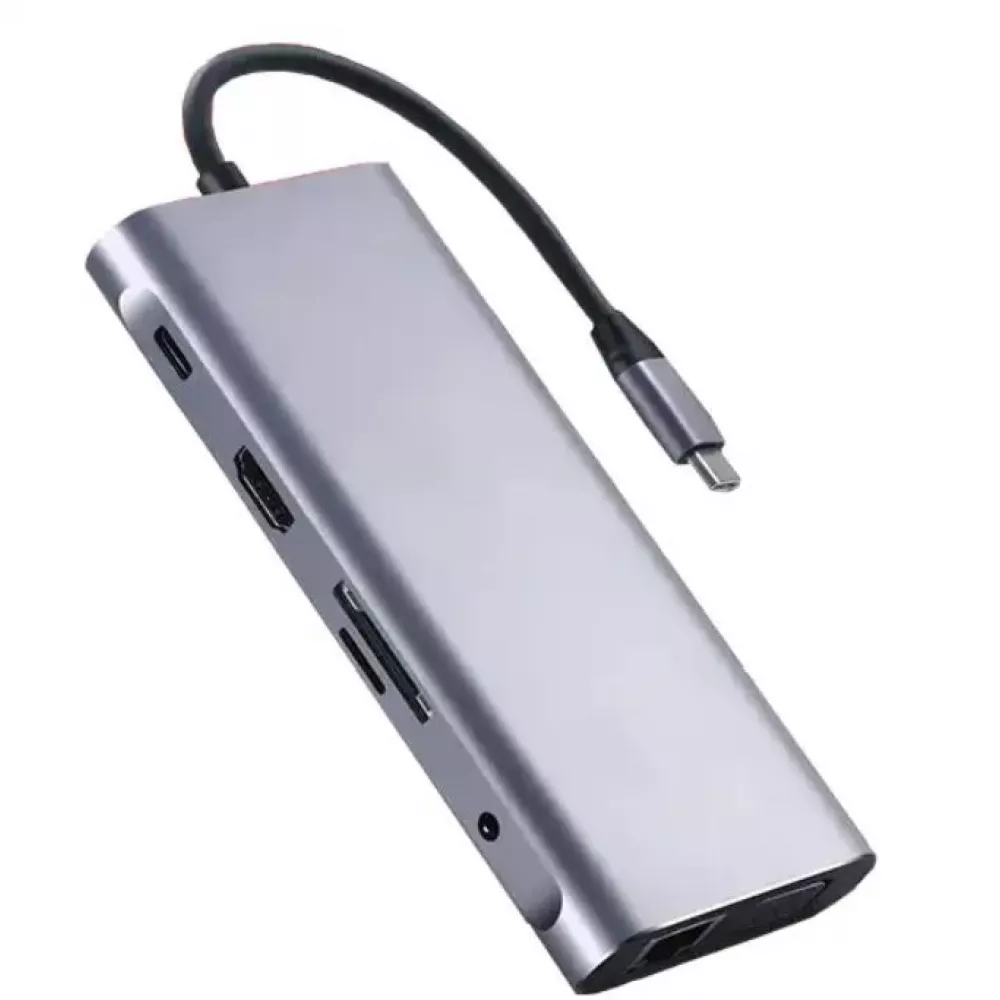 USB-C Hub 11 en 1 multi-ports aluminium Docking Station MacBook 4K HDMI + LAN + USB3.0 - Argent