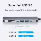 USB-C Multi-Anschluss MacBook Support 6 in 1 Hub Aluminium flach Docking Station 4K Ultra HDMI + SD Card - Grau