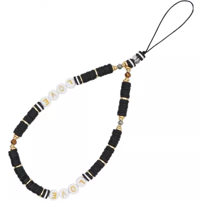 Bijou de téléphone universel / Pendentif bracelet à charms - N°18 Love - Noir