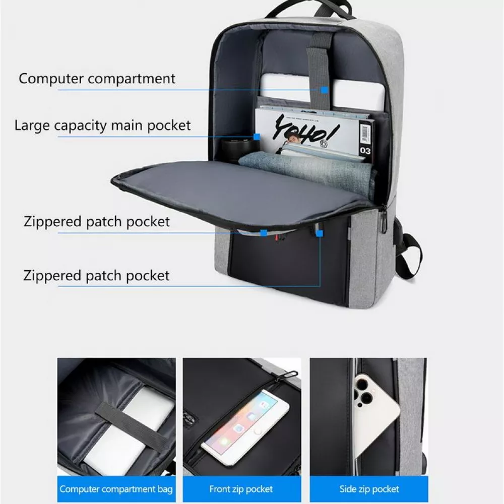 Universal Travel Urban Backpack waterproof - Sac à dos de transport pour ordinateur portable 15.6 pouces (MacBook, HP, Acer) - Gris