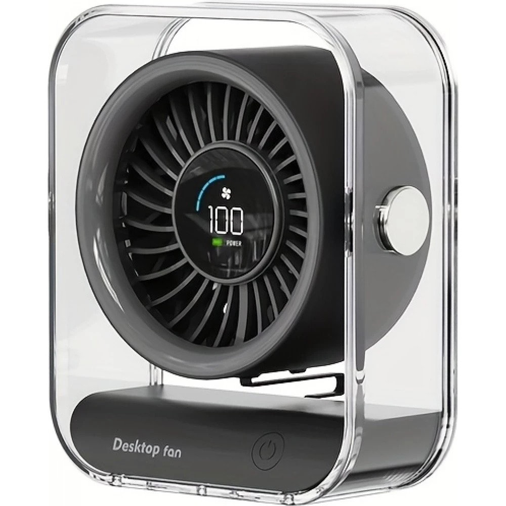 Transparenter tragbarer Design-Tischventilator mit LED-Display (3 Geschwindigkeiten) - Schwarz