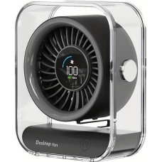 Transparenter tragbarer Design-Tischventilator mit LED-Display (3 Geschwindigkeiten) - Schwarz