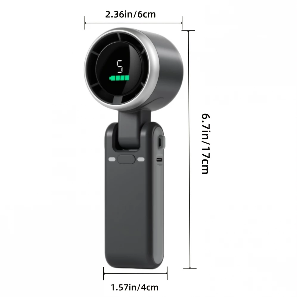 Tragbarer faltbarer USB-Lüfter wiederaufladbar ultra-leise 5 Geschwindigkeiten 3600mAh Akku 10h Laufzeit - Schwarz