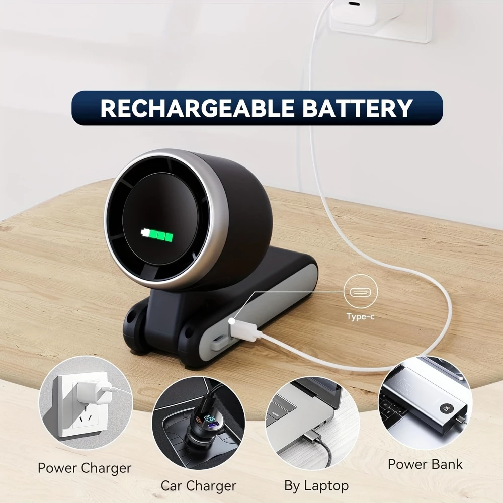 Tragbarer faltbarer USB-Lüfter wiederaufladbar ultra-leise 5 Geschwindigkeiten 3600mAh Akku 10h Laufzeit - Schwarz