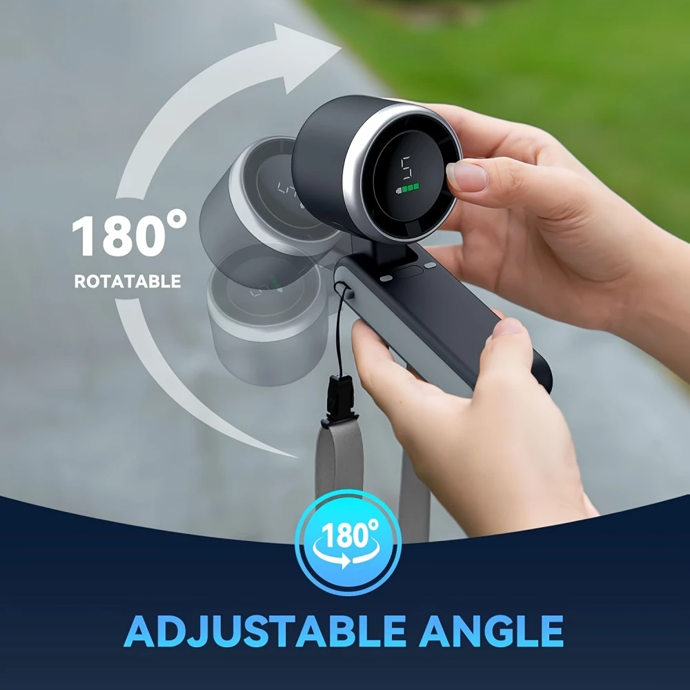 Tragbarer faltbarer USB-Lüfter wiederaufladbar ultra-leise 5 Geschwindigkeiten 3600mAh Akku 10h Laufzeit - Schwarz