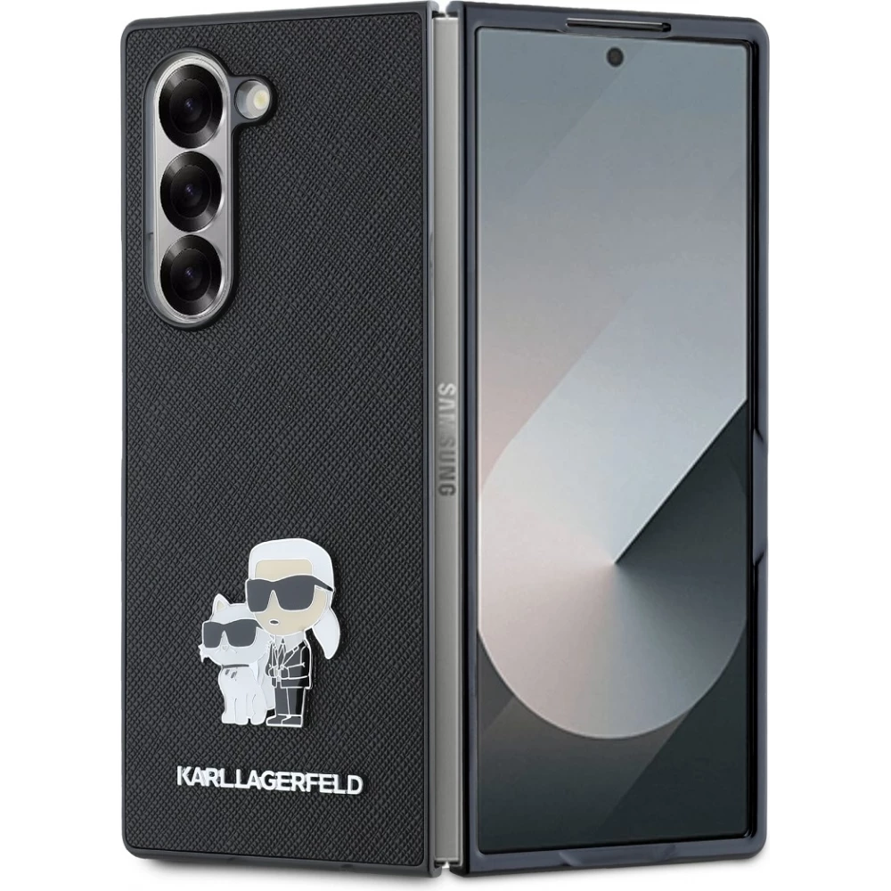 Galaxy Z Fold6 Case H&uuml;lle - Karl Lagerfeld Saffiano mit Karl und Choupette Metall-Logo - Schwarz