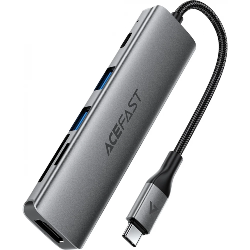 Acefast J18 Hub USB-C 6-en-1 avec HDMI 4K 60 Hz et charge rapide PD 90 W station d&rsquo;accueil USB-C - Gris