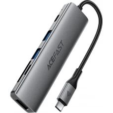 Acefast J18 Hub USB-C 6-en-1 avec HDMI 4K 60 Hz et charge rapide PD 90 W station d&rsquo;accueil USB-C - Gris