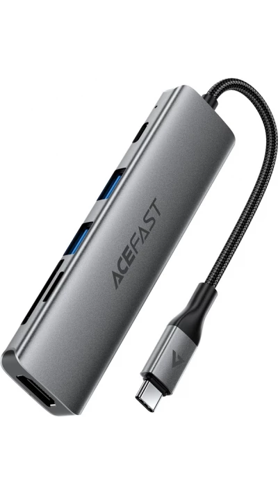 Acefast J18 Hub USB-C 6-en-1 avec HDMI 4K 60 Hz et charge rapide PD 90 W station d&rsquo;accueil USB-C - Gris
