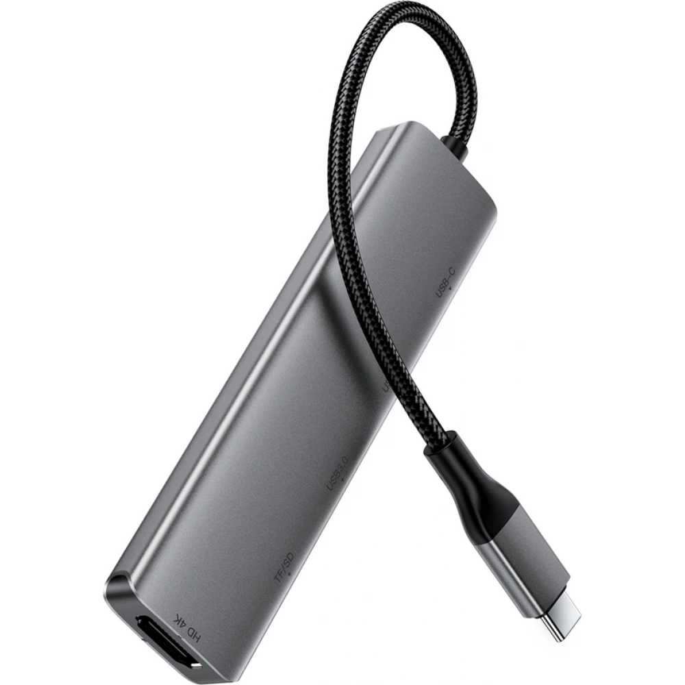 Acefast J18 Hub USB-C 6-en-1 avec HDMI 4K 60 Hz et charge rapide PD 90 W station d&rsquo;accueil USB-C - Gris