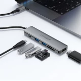 Acefast J18 Hub USB-C 6-en-1 avec HDMI 4K 60 Hz et charge rapide PD 90 W station d&rsquo;accueil USB-C - Gris