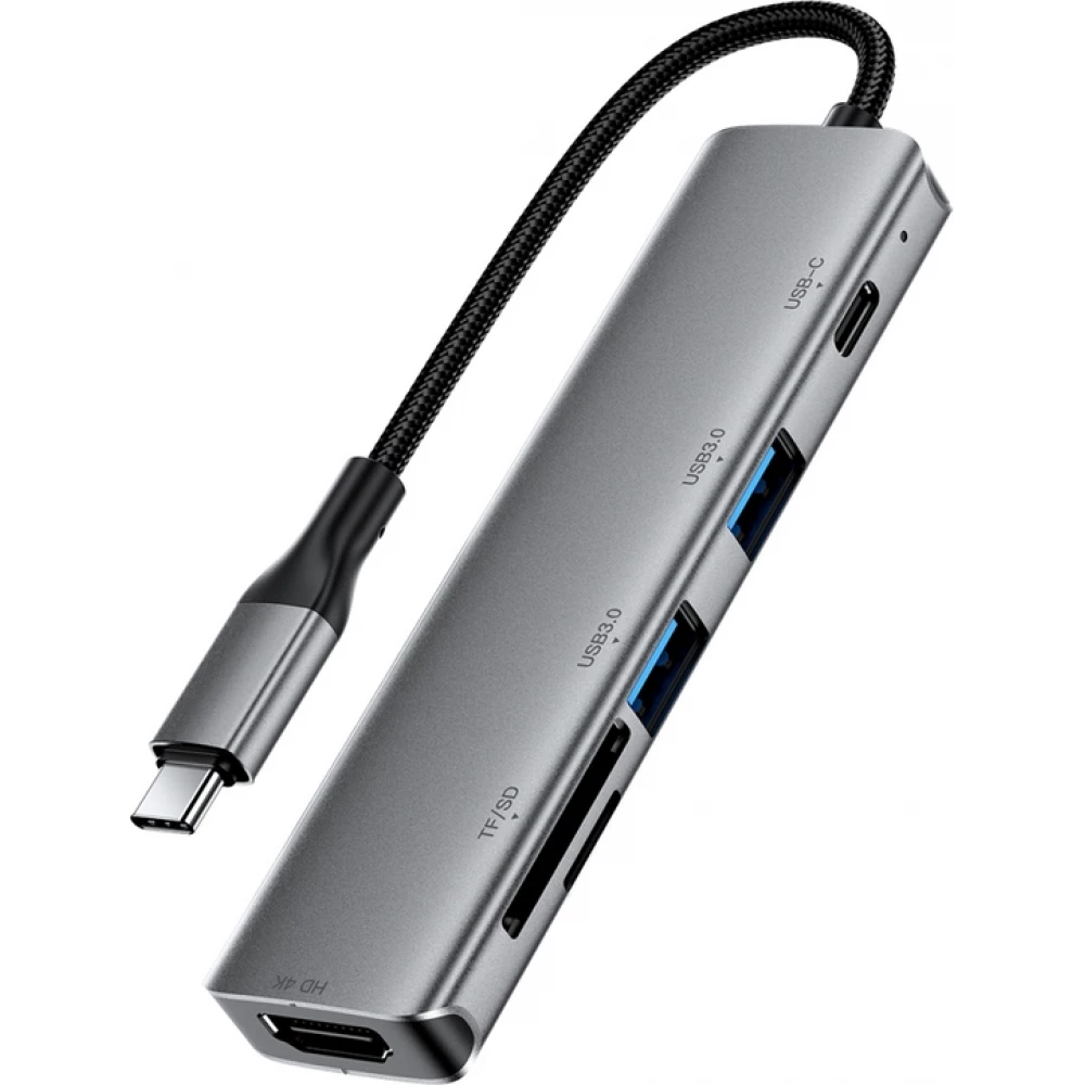 Acefast J18 Hub USB-C 6-en-1 avec HDMI 4K 60 Hz et charge rapide PD 90 W station d&rsquo;accueil USB-C - Gris