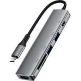 Acefast J18 Hub USB-C 6-en-1 avec HDMI 4K 60 Hz et charge rapide PD 90 W station d&rsquo;accueil USB-C - Gris