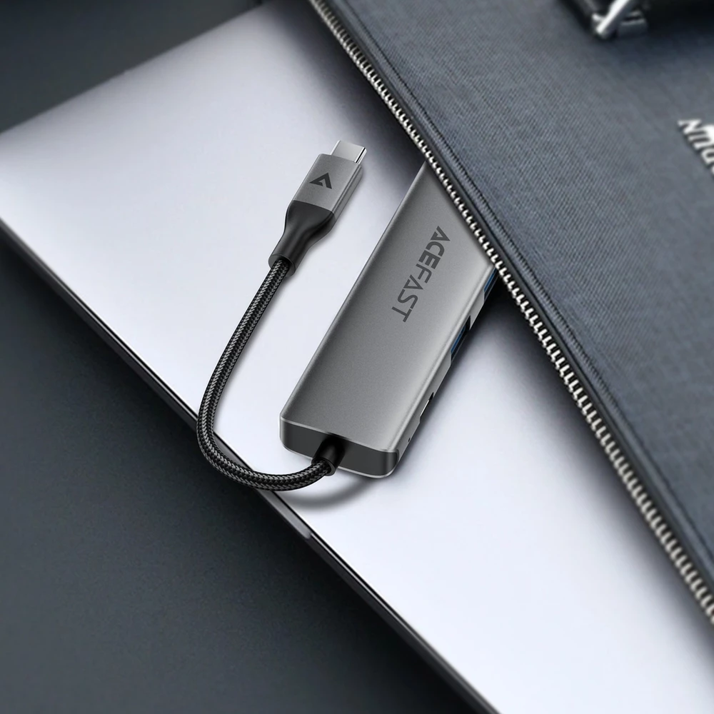 Acefast J18 Hub USB-C 6-en-1 avec HDMI 4K 60 Hz et charge rapide PD 90 W station d&rsquo;accueil USB-C - Gris
