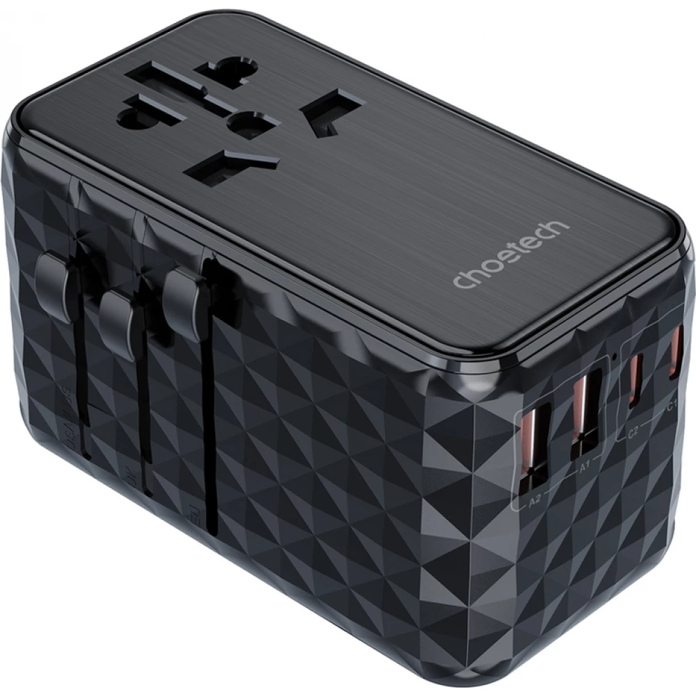 Universeller Reiseadapter 100W 2x USB-C 2x USB-A Choetech PD6028 EU / US / AUS / UK - Schwarz