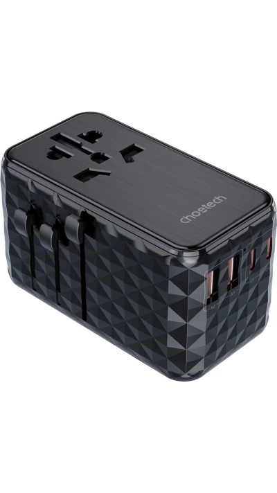 Adaptateur de voyage Universel 100W 2x USB-C 2x USB-A Choetech PD6028 EU / US / AUS / UK - Noir