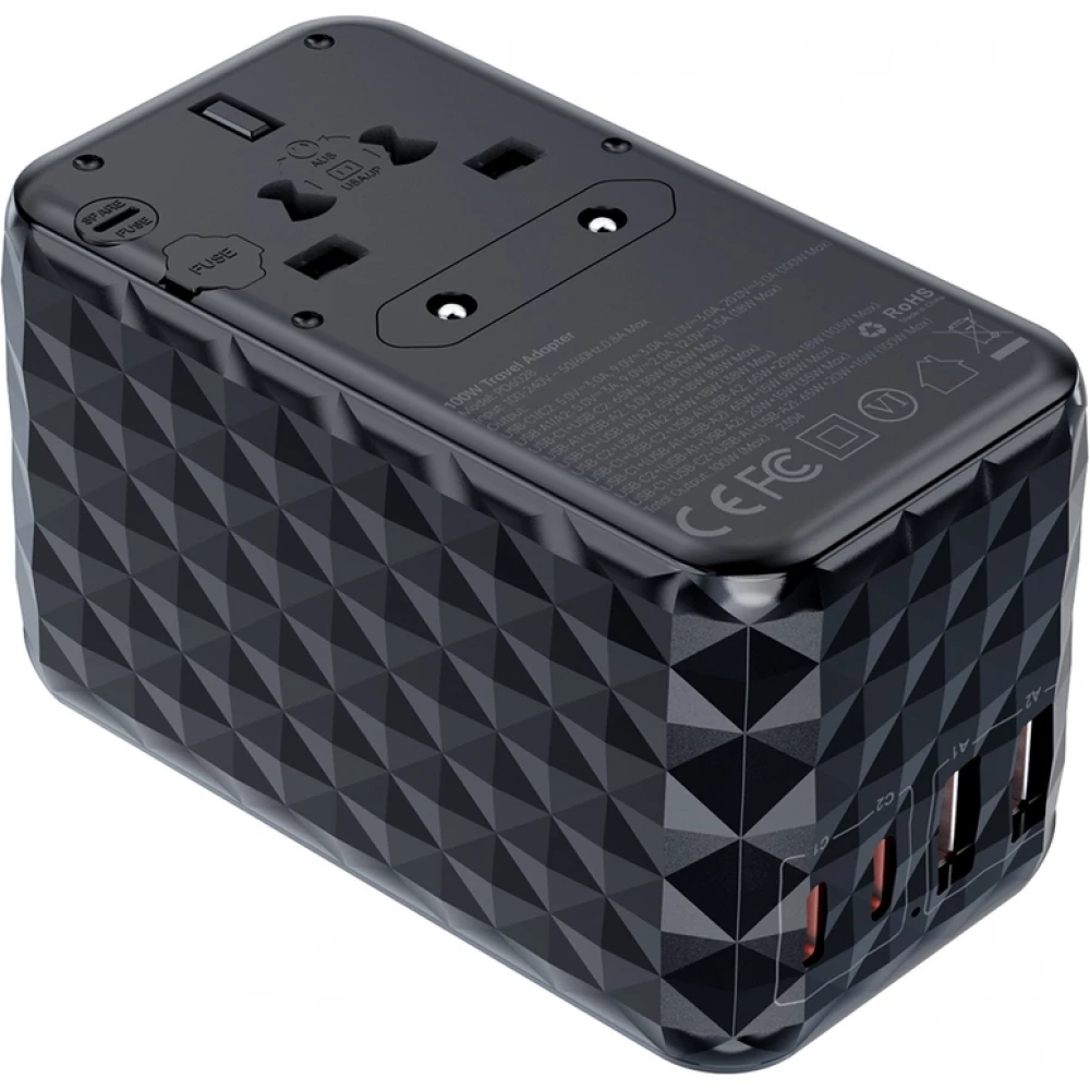 Universeller Reiseadapter 100W 2x USB-C 2x USB-A Choetech PD6028 EU / US / AUS / UK - Schwarz