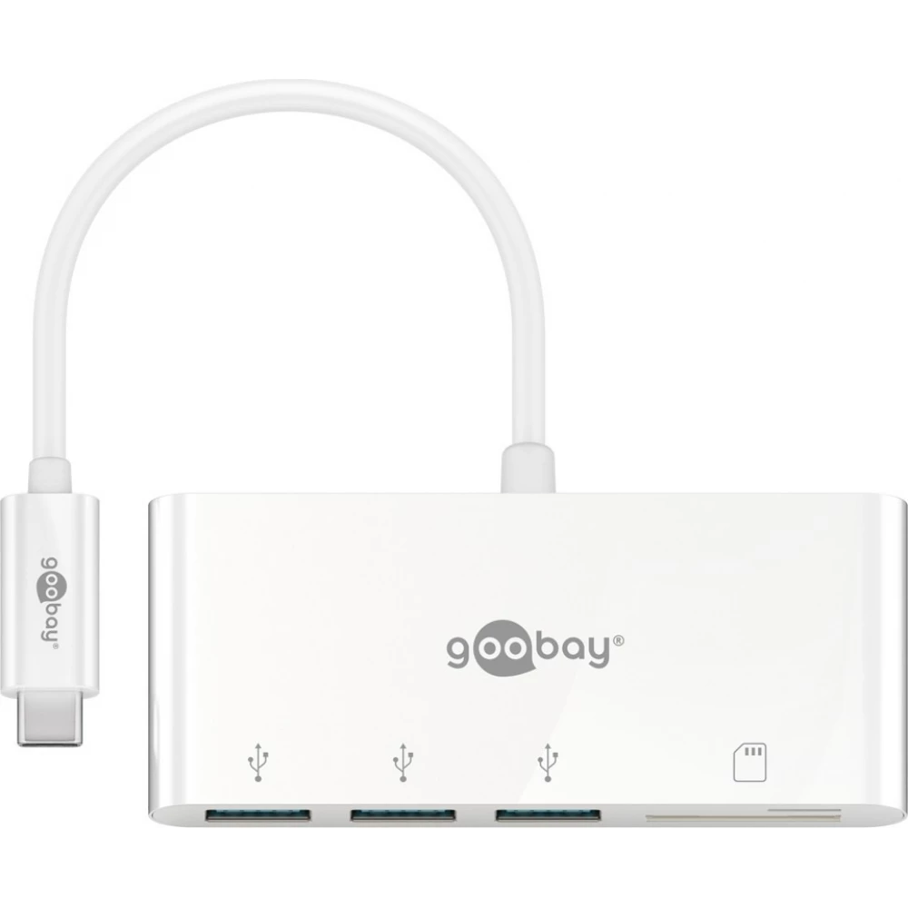 Adaptateur USB-C multiport Goobay vers 3 ports USB-A et lecteur de cartes SD/MMC - Blanc