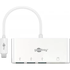 Adaptateur USB-C multiport Goobay vers 3 ports USB-A et lecteur de cartes SD/MMC - Blanc