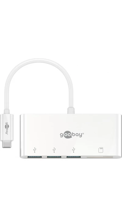 Adaptateur USB-C multiport Goobay vers 3 ports USB-A et lecteur de cartes SD/MMC - Blanc