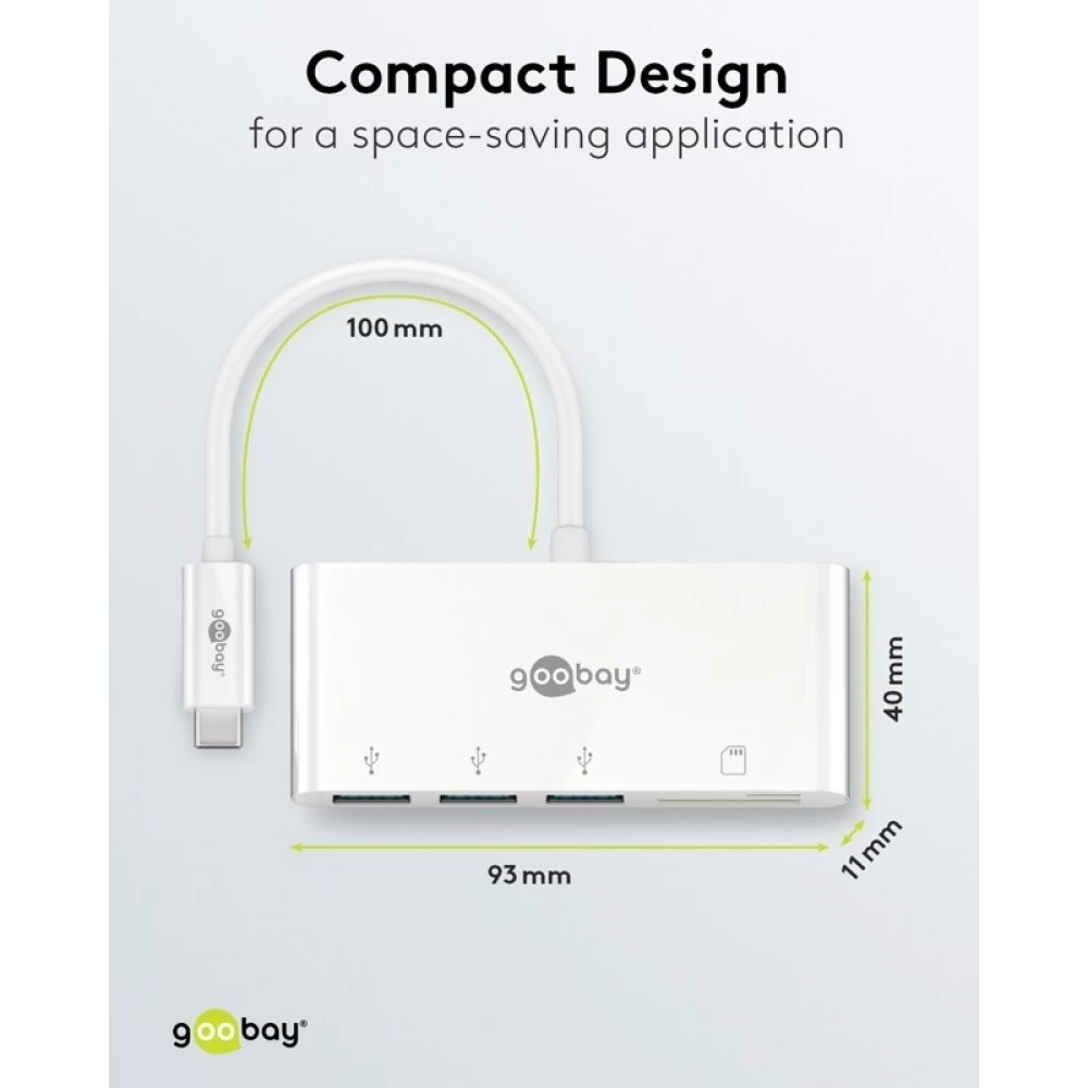 Adaptateur USB-C multiport Goobay vers 3 ports USB-A et lecteur de cartes SD/MMC - Blanc