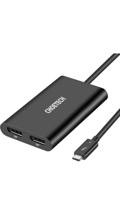 Adaptateur USB Type C Thunderbolt 3 40Gbps Hub 2x DisplayPort 4K 60Hz - Noir