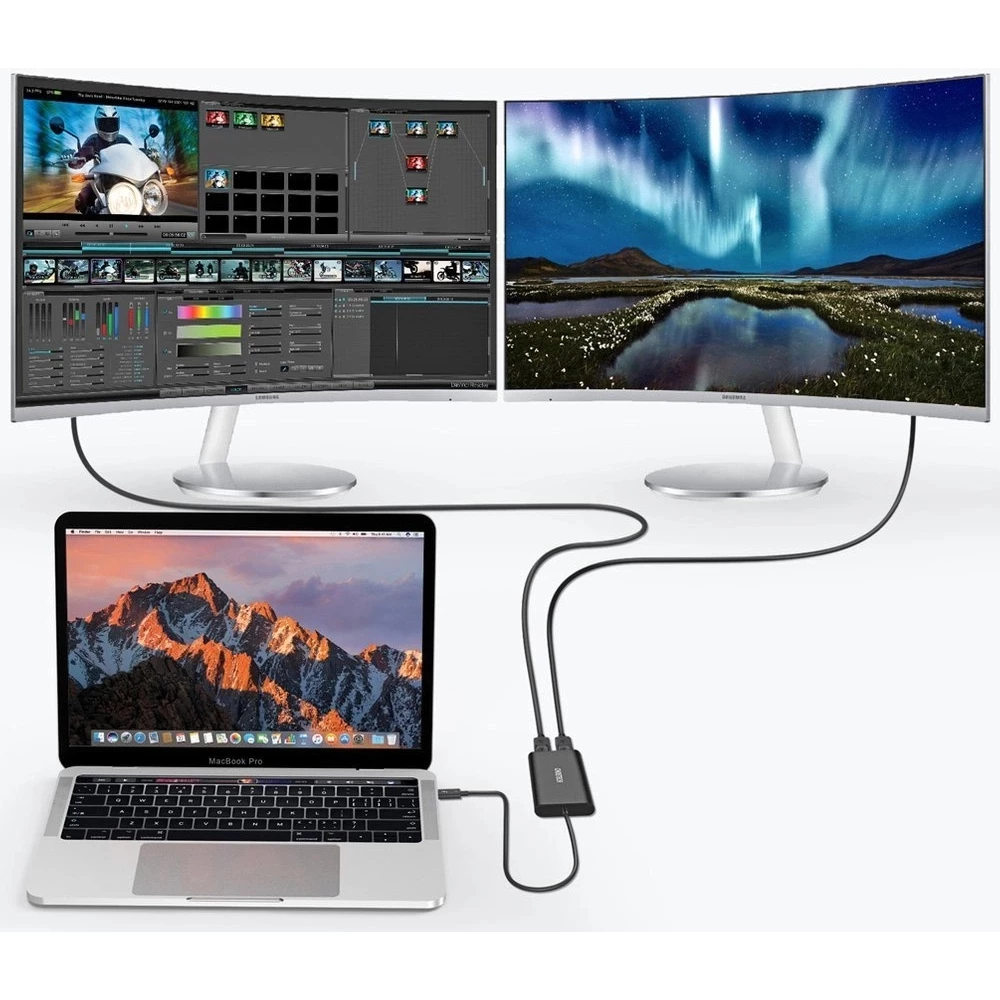 Adaptateur USB Type C Thunderbolt 3 40Gbps Hub 2x DisplayPort 4K 60Hz - Noir