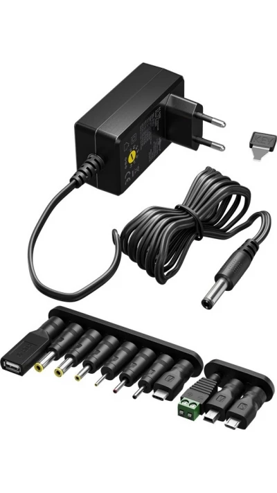 Alimentation universelle Goobay 3V–12V max. 3,6W adaptateur secteur réglable avec 12 embouts - Noir