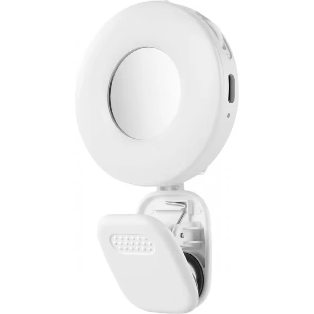 Anneau lumineux LED pour t&eacute;l&eacute;phone et ordinateur portable 2500K &agrave; 8500K 3 niveaux de luminosit&eacute; pliable et rechargeable - Blanc