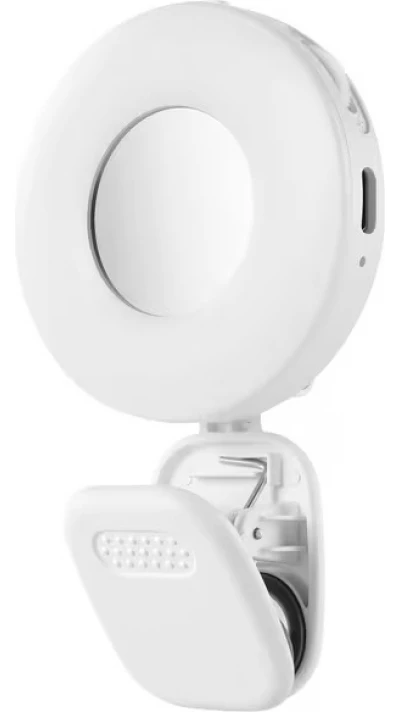 Anneau lumineux LED pour t&eacute;l&eacute;phone et ordinateur portable 2500K &agrave; 8500K 3 niveaux de luminosit&eacute; pliable et rechargeable - Blanc