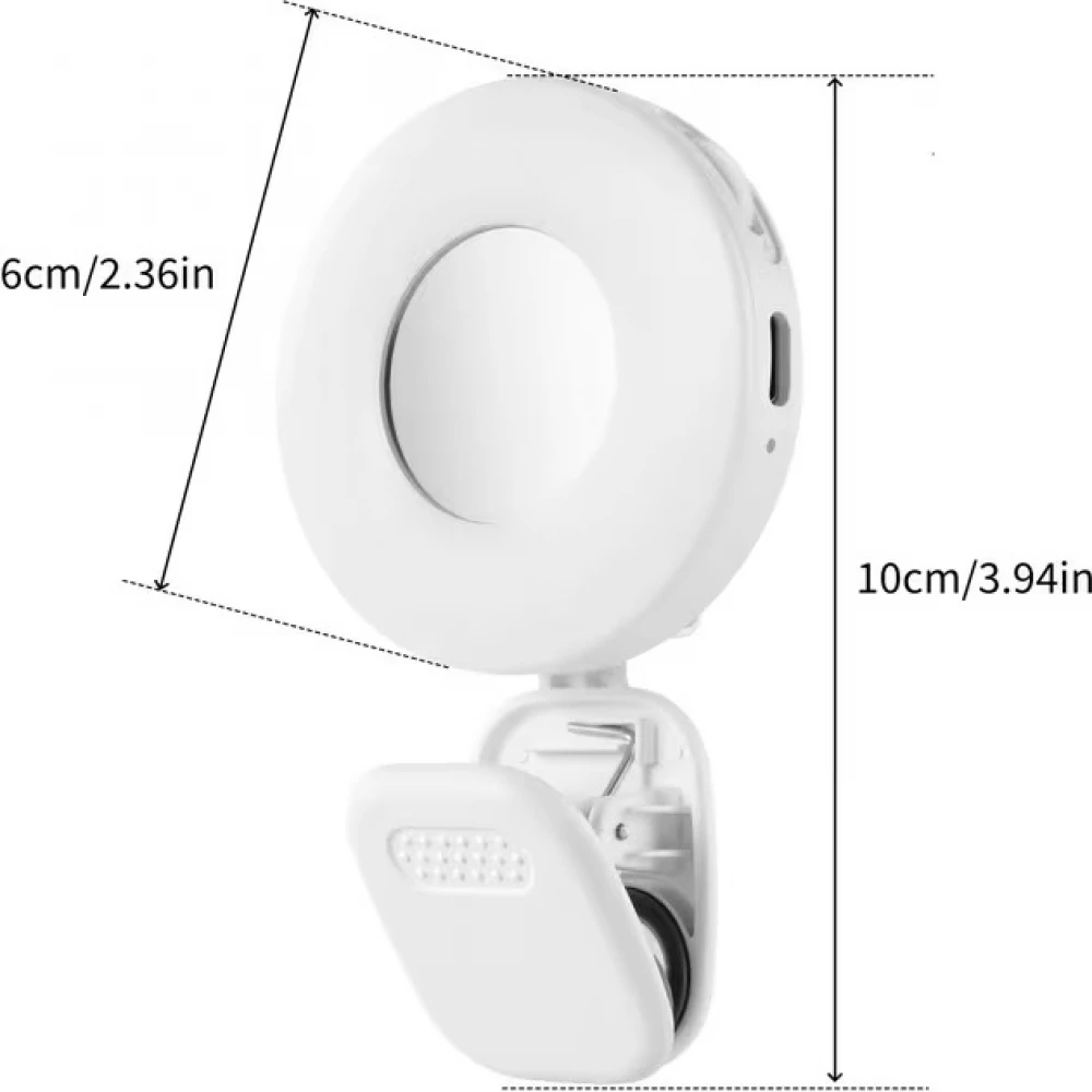 Anneau lumineux LED pour t&eacute;l&eacute;phone et ordinateur portable 2500K &agrave; 8500K 3 niveaux de luminosit&eacute; pliable et rechargeable - Blanc