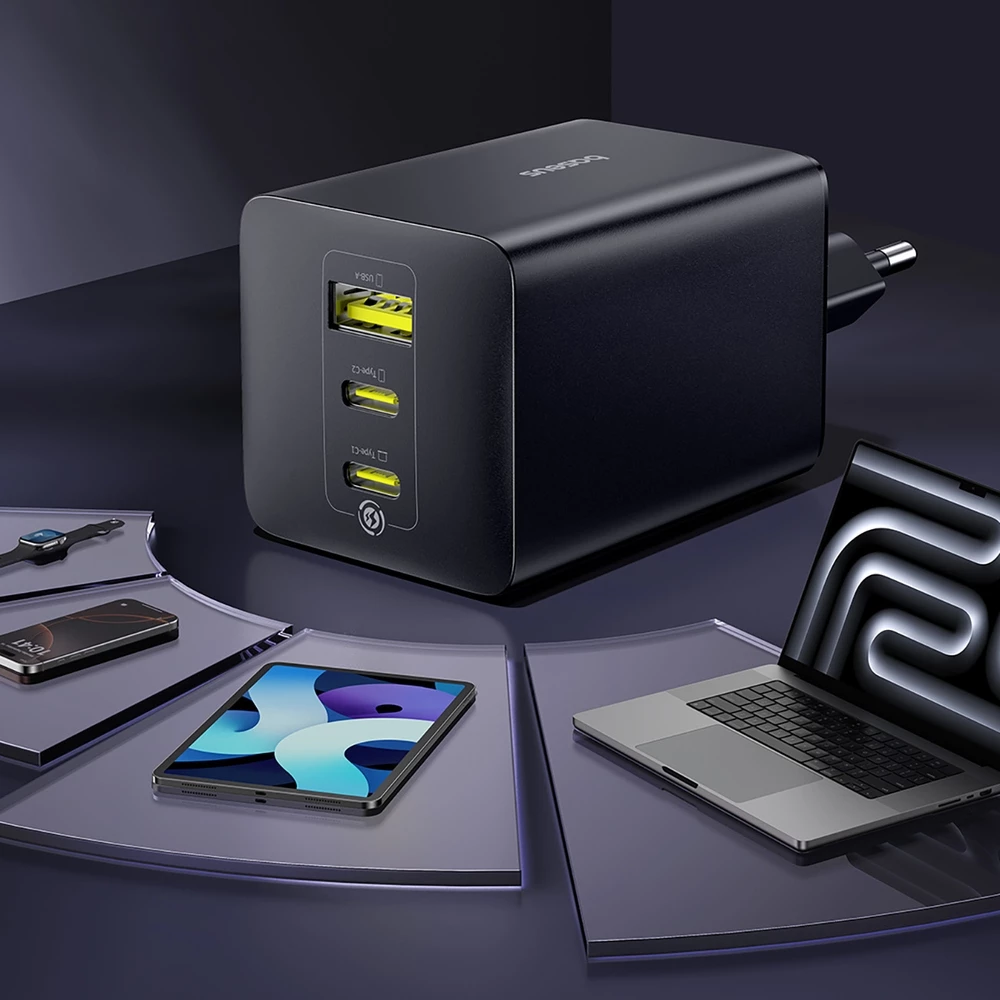 Baseus EnerFill FE11 3 en 1 chargeur mural rapide 2x USB-C / USB-A 100W - Noir