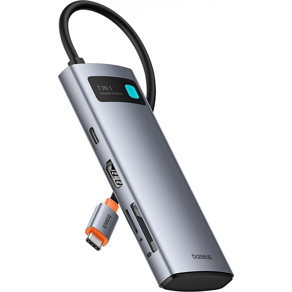 Baseus 7-in-1 Metall Glanz Hub HDMI 4K 60Hz USB-C mit 3x USB 3.0 / USB-C PD / SD / microSD - Grau