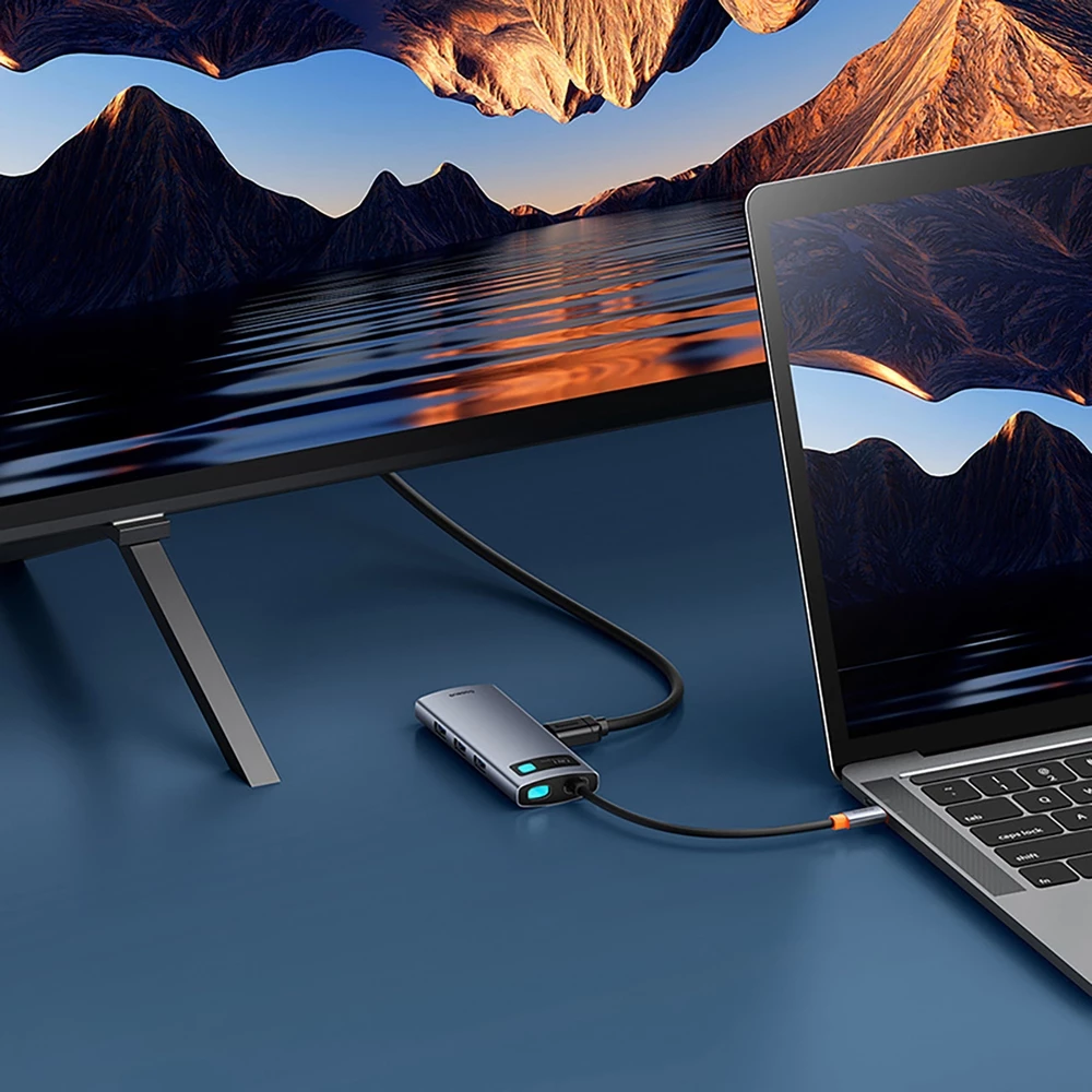 Baseus 7-in-1 Metall Glanz Hub HDMI 4K 60Hz USB-C mit 3x USB 3.0 / USB-C PD / SD / microSD - Grau